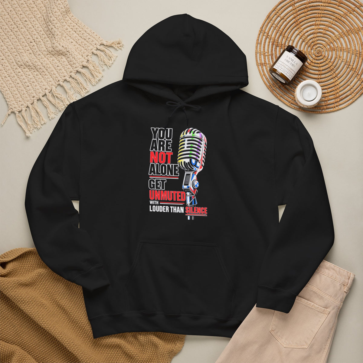 You Are Not Alone Mic Hoodie — Mental Health Awareness