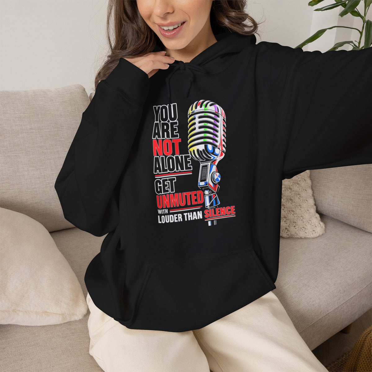 You Are Not Alone Mic Hoodie — Mental Health Awareness