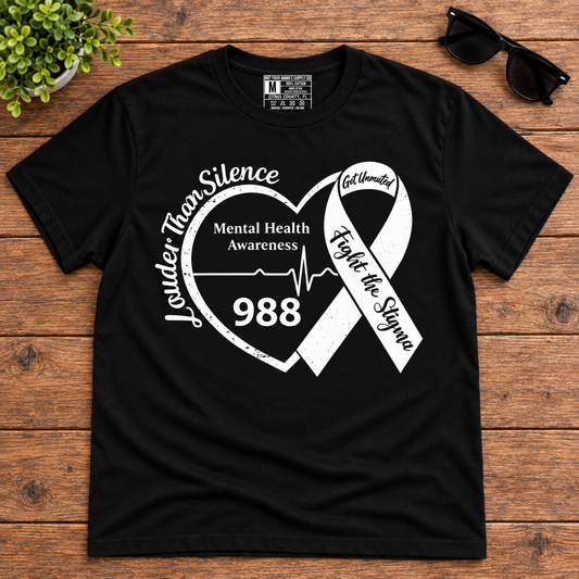 Louder Than Silence Heart Tee — Mental Health Awareness