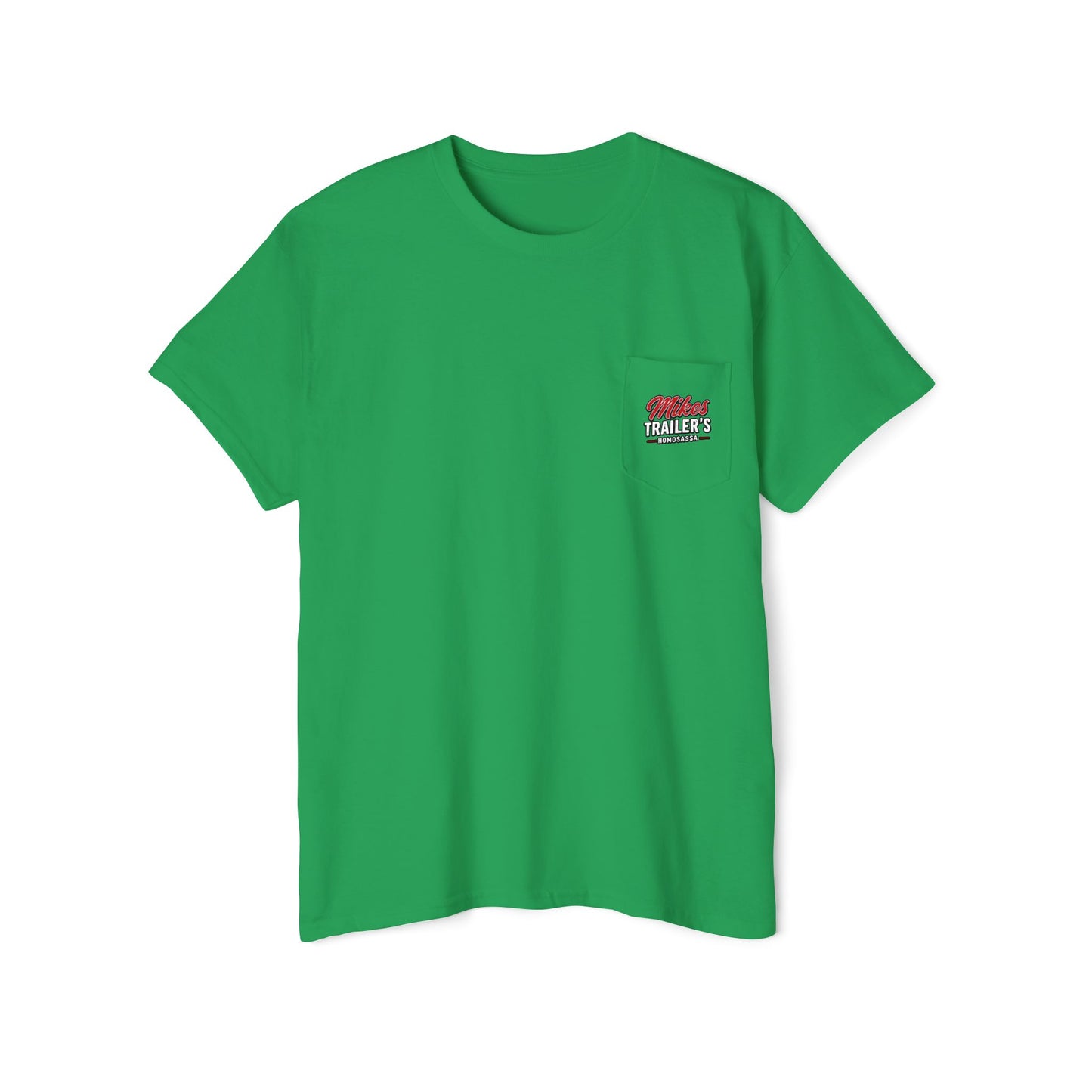Mike's Trailers Pocket Tee — Logo Pocket & Back Graphic T-Shirt