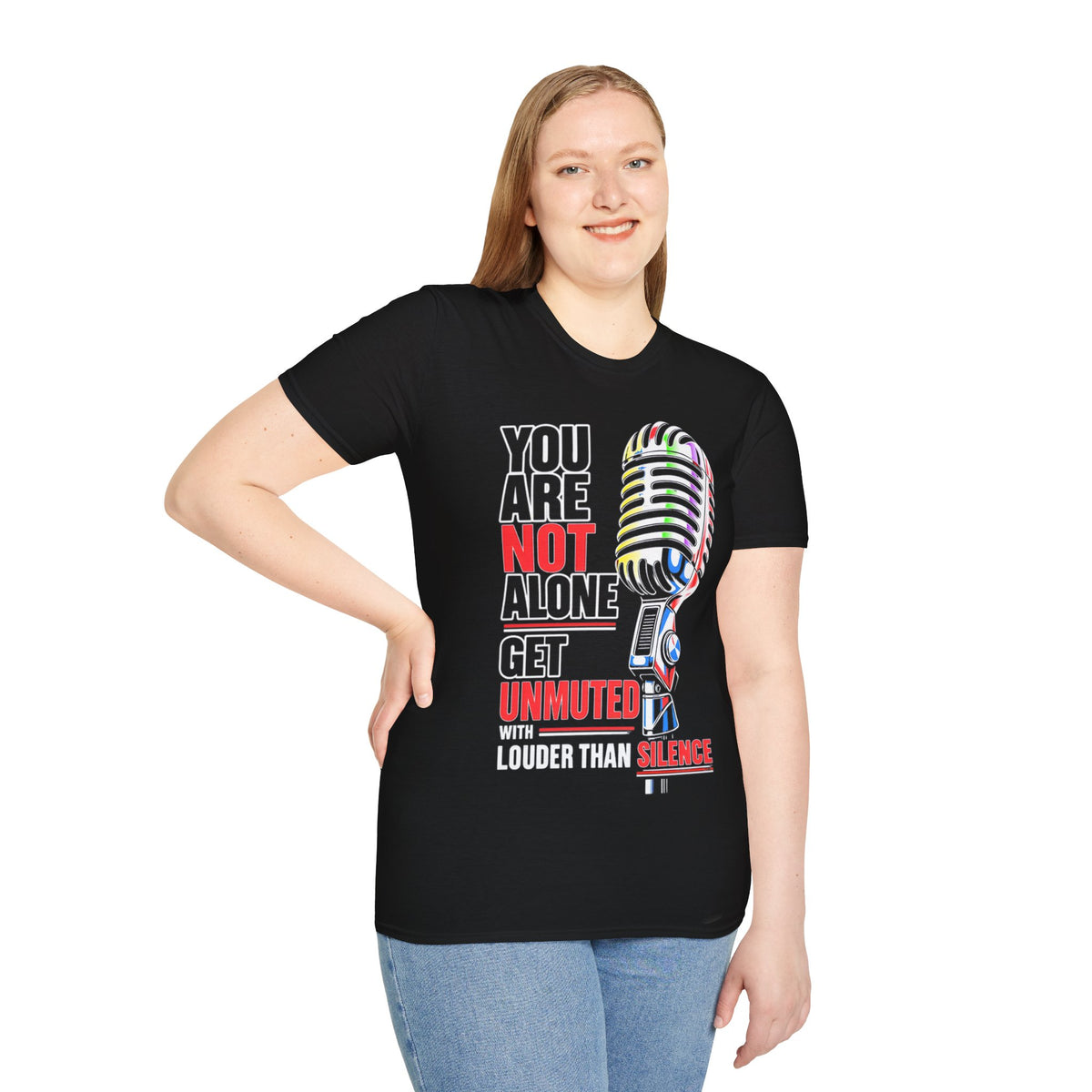You Are Not Alone Mic Tee — Mental Health Awareness