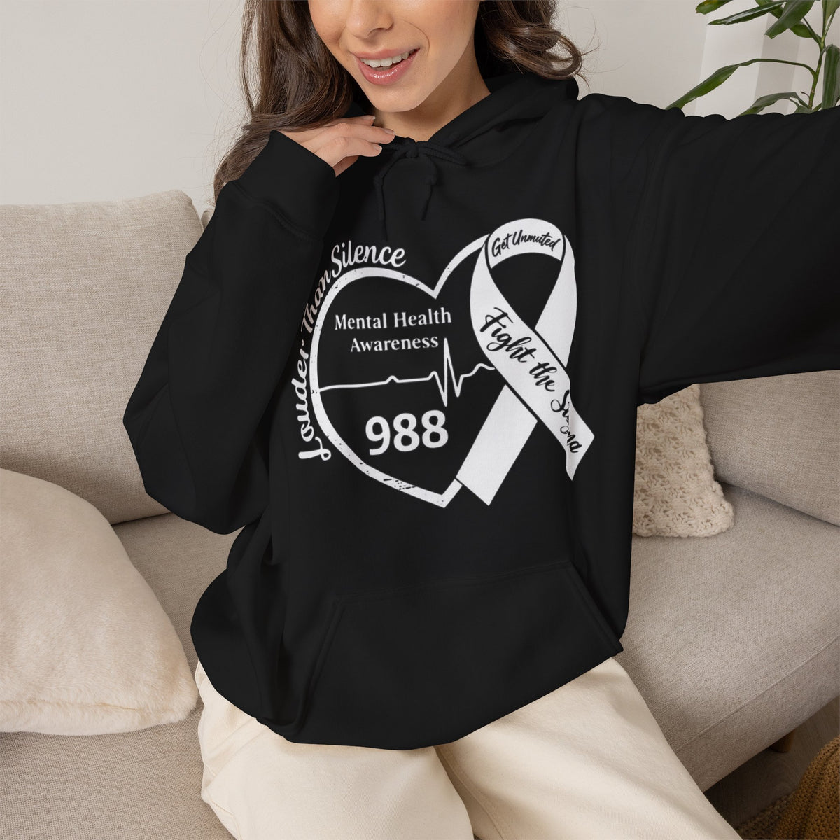 Louder Than Silence Heart Hoodie — Mental Health Awareness
