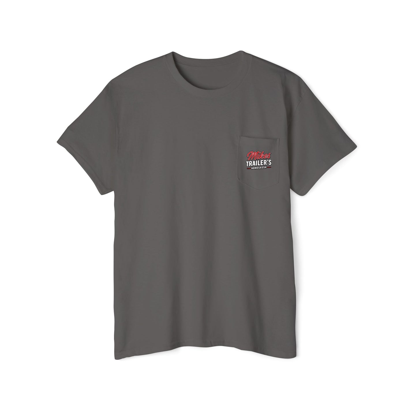Mike's Trailers Pocket Tee — Logo Pocket & Back Graphic T-Shirt