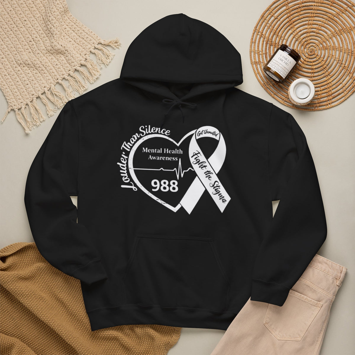 Louder Than Silence Heart Hoodie — Mental Health Awareness