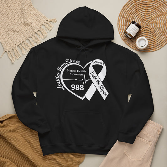 Louder Than Silence Heart Hoodie — Mental Health Awareness