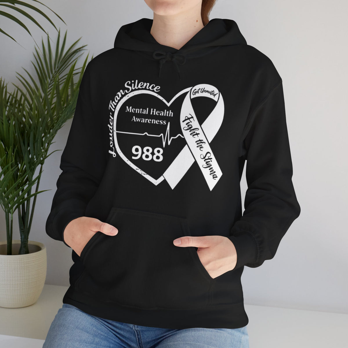 Louder Than Silence Heart Hoodie — Mental Health Awareness
