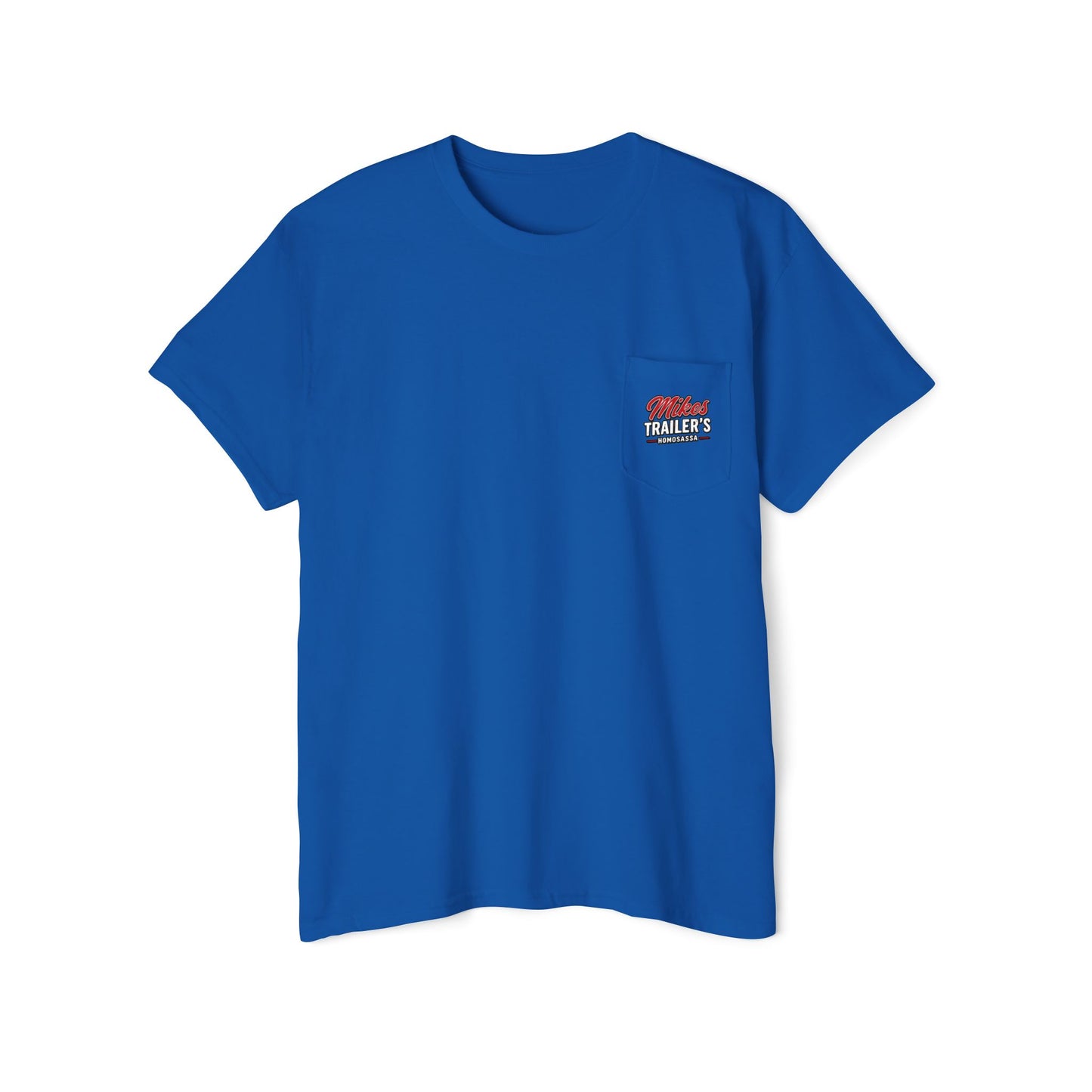 Mike's Trailers Pocket Tee — Logo Pocket & Back Graphic T-Shirt