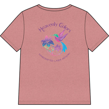 Heavenly Colors Hummingbird Floral V-Neck Tee