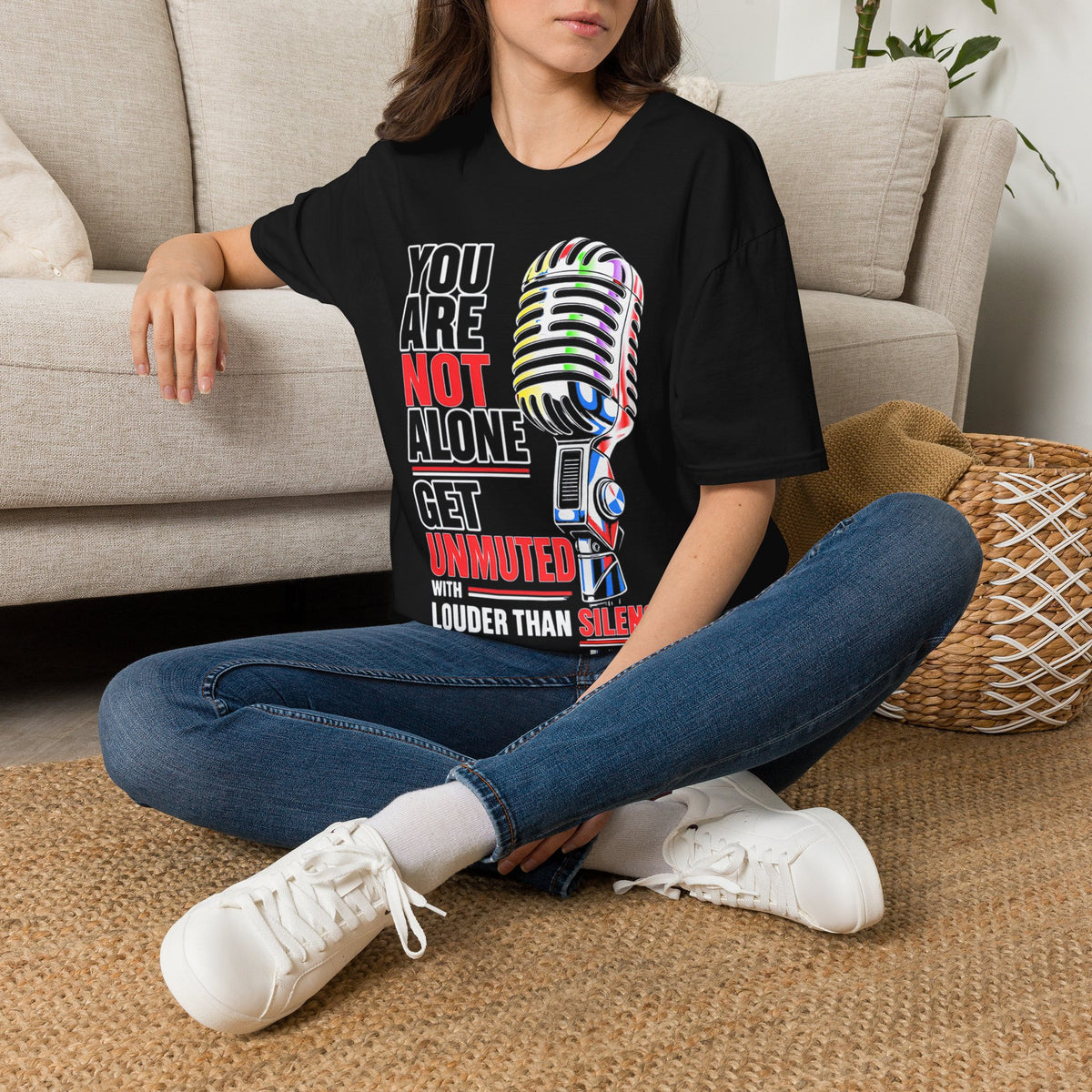 You Are Not Alone Mic Tee — Mental Health Awareness