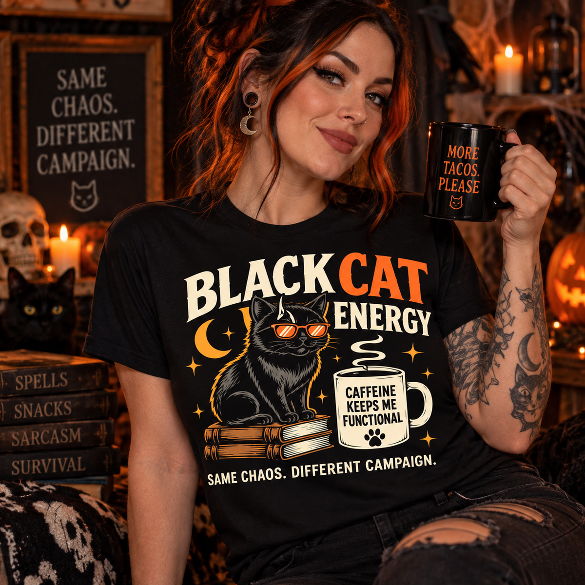 Black Cat Energy Halloween Tee