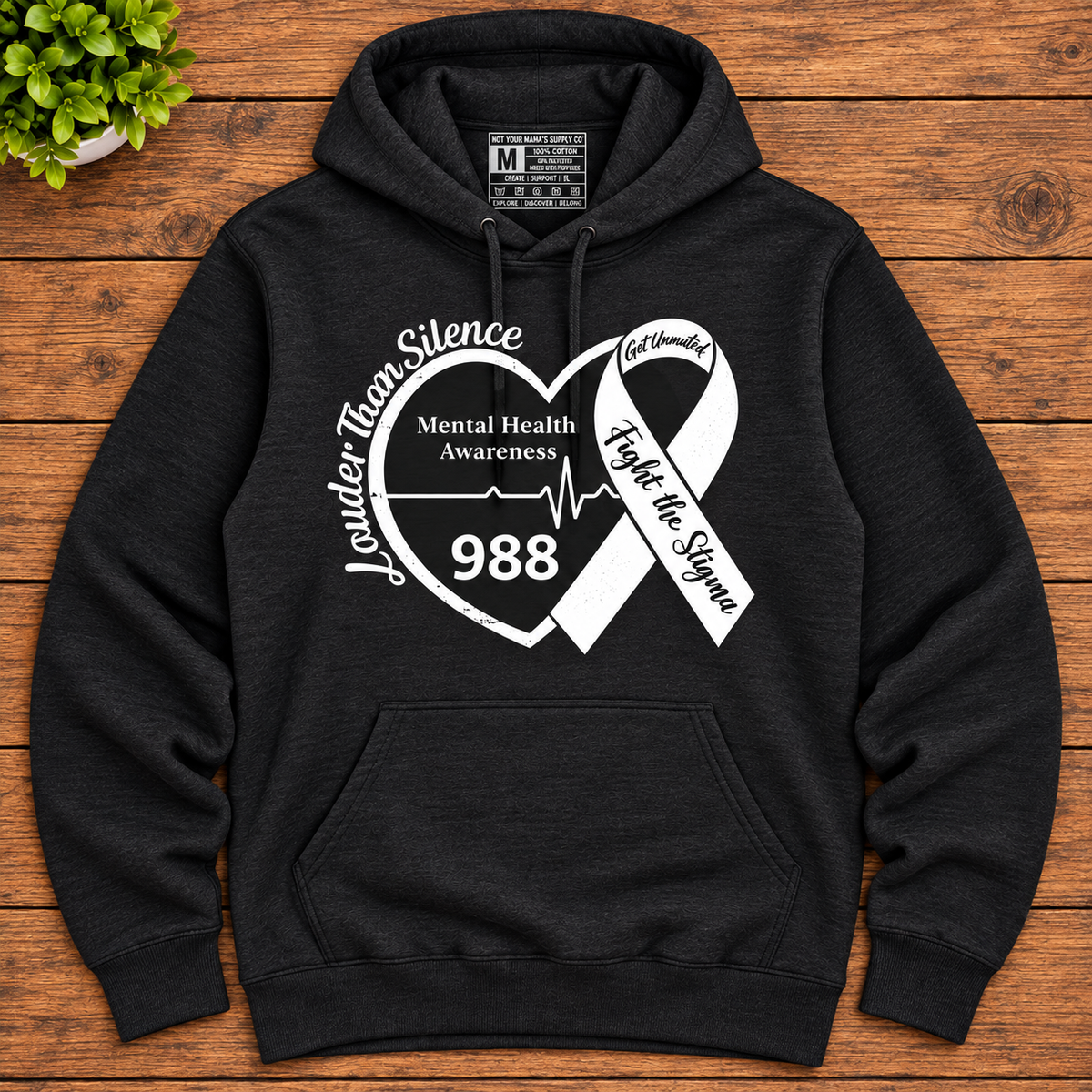 Louder Than Silence Heart Hoodie — Mental Health Awareness