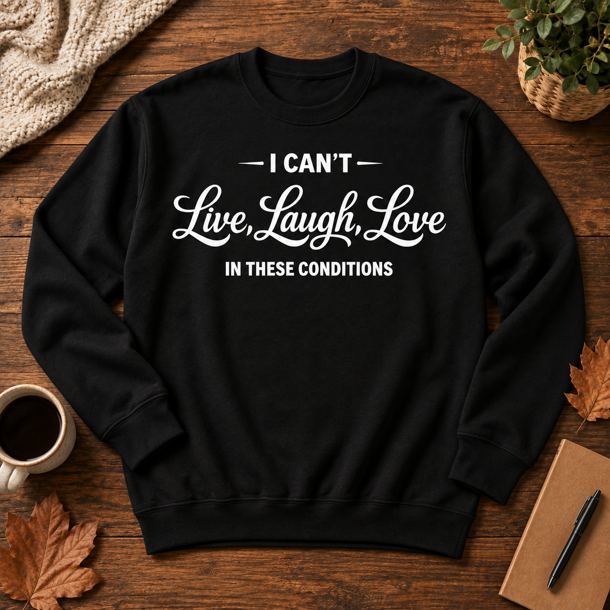 No Live Laugh Love Crewneck - flat lay