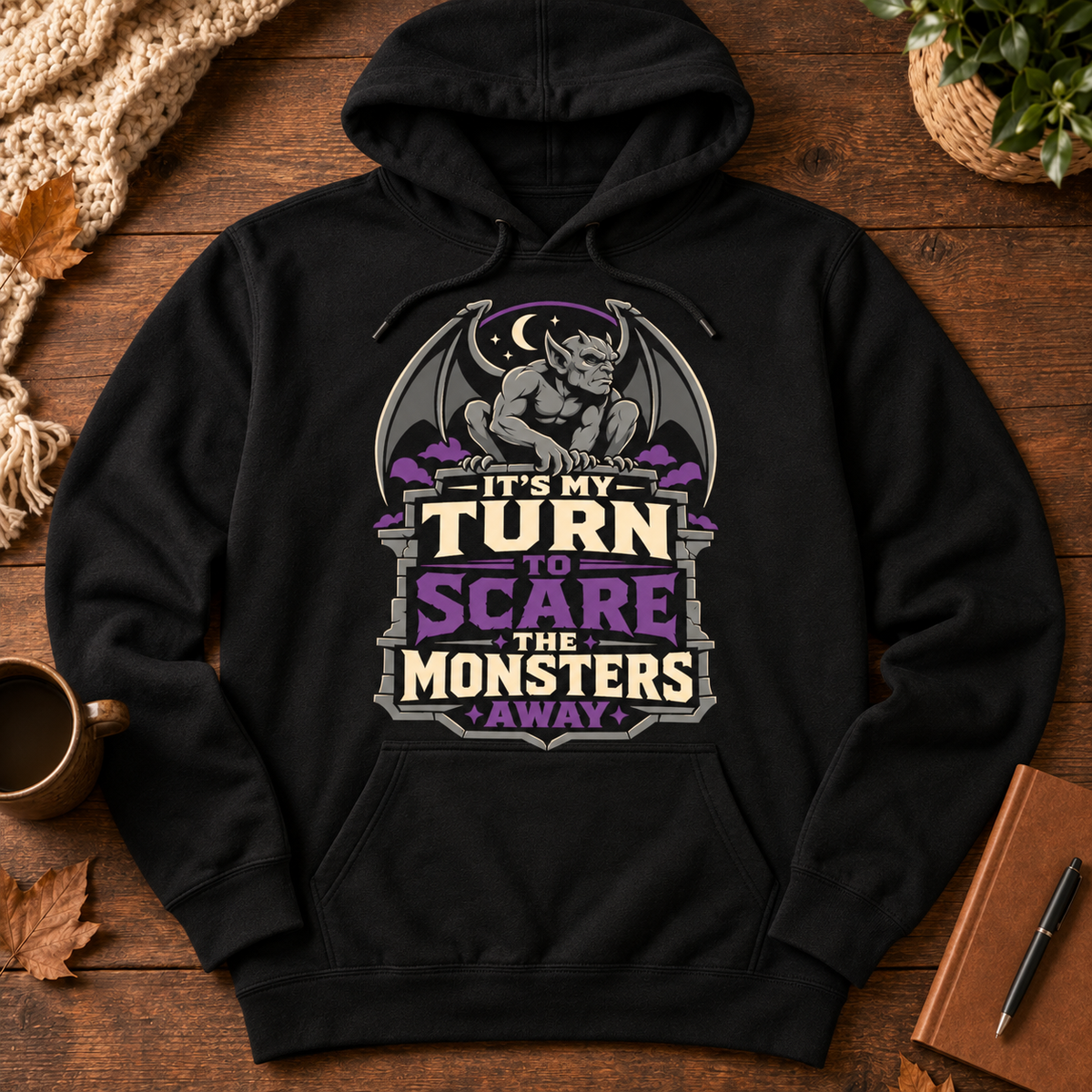 Gargoyle Scare the Monsters Hoodie - flat lay