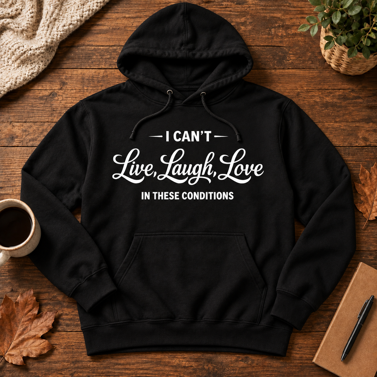 No Live Laugh Love Hoodie - flat lay