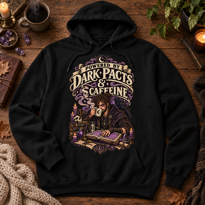 Dark Pacts and Caffeine Hoodie - flat lay
