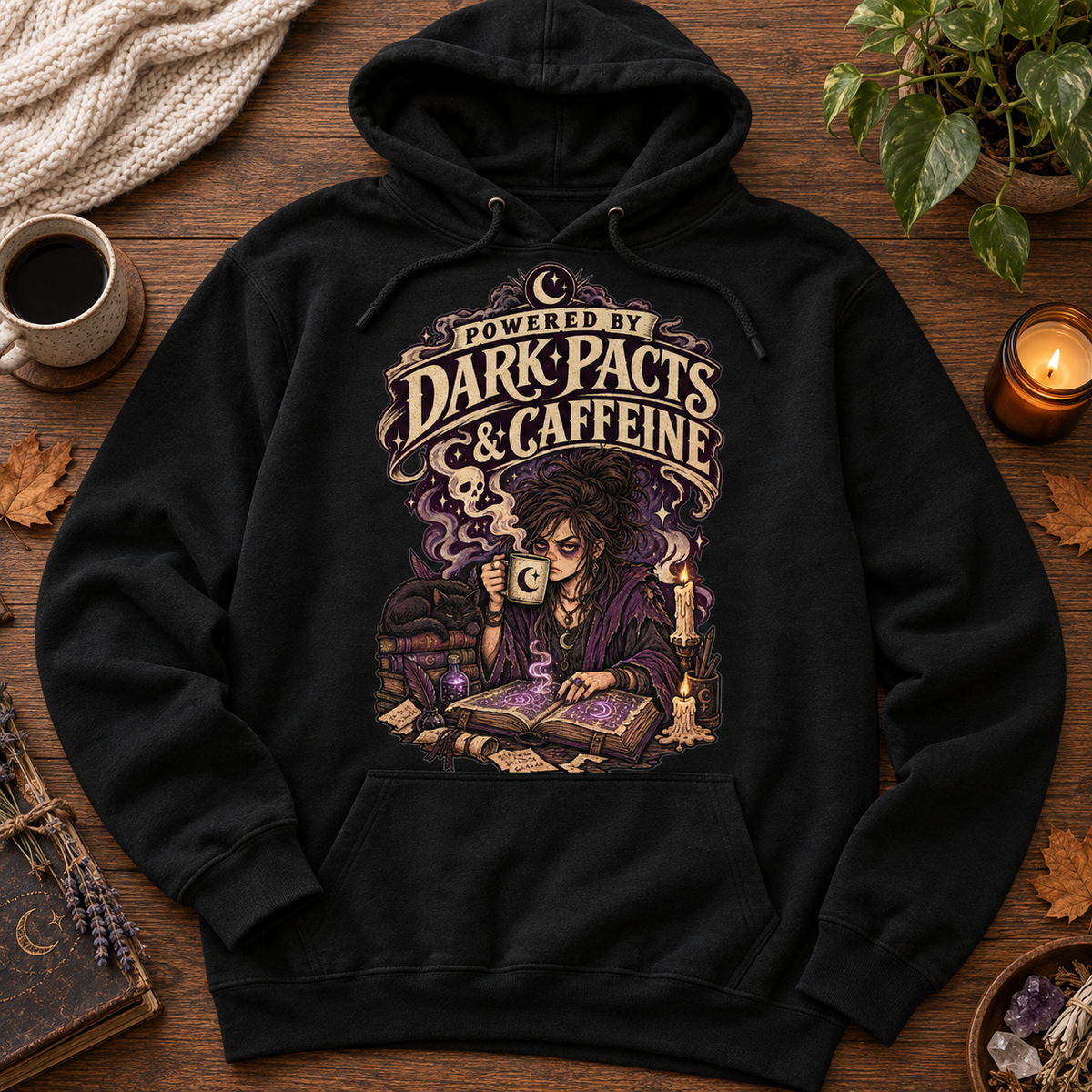 Dark Pacts and Caffeine Hoodie - flat lay