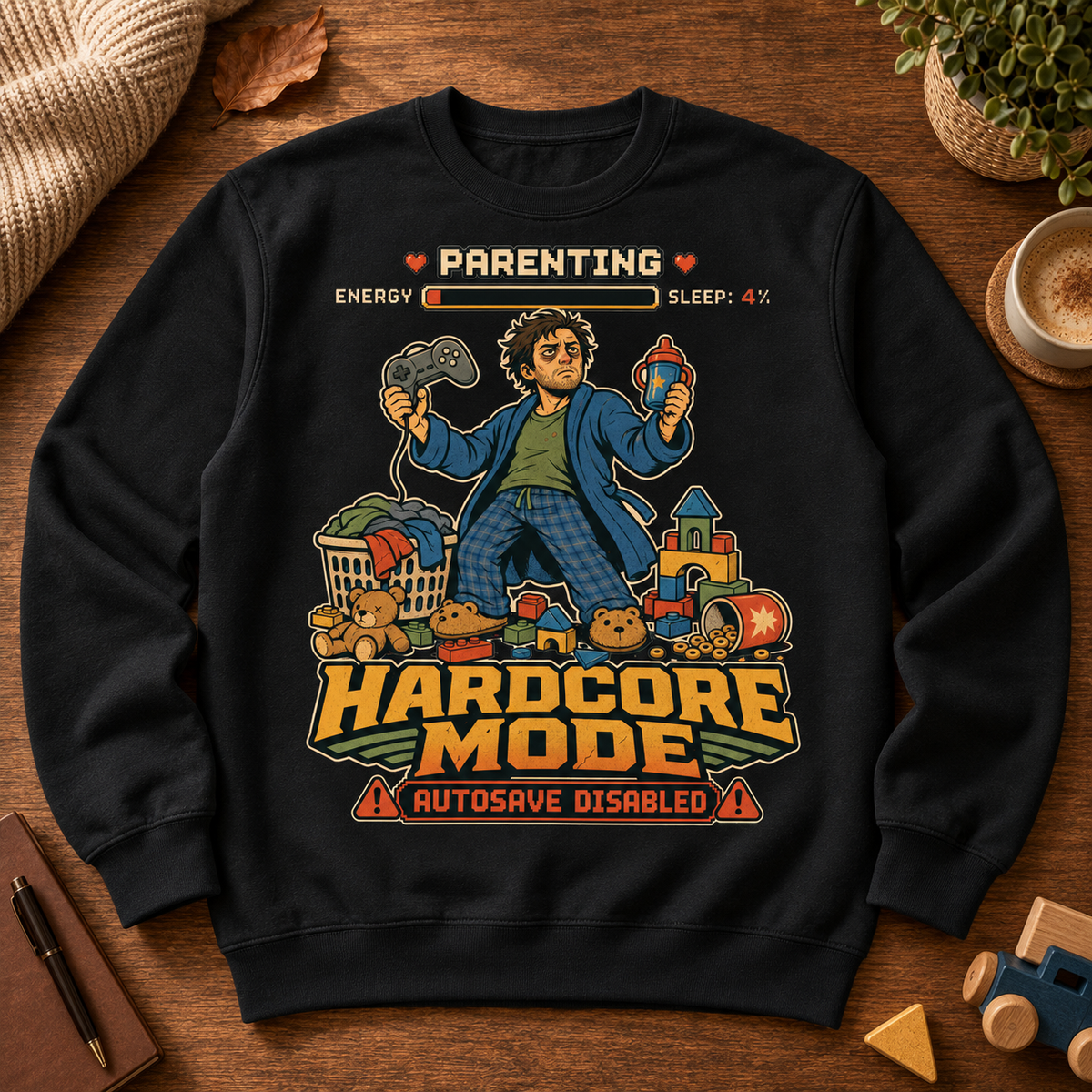 Parenting Hardcore Mode Crewneck - flat lay