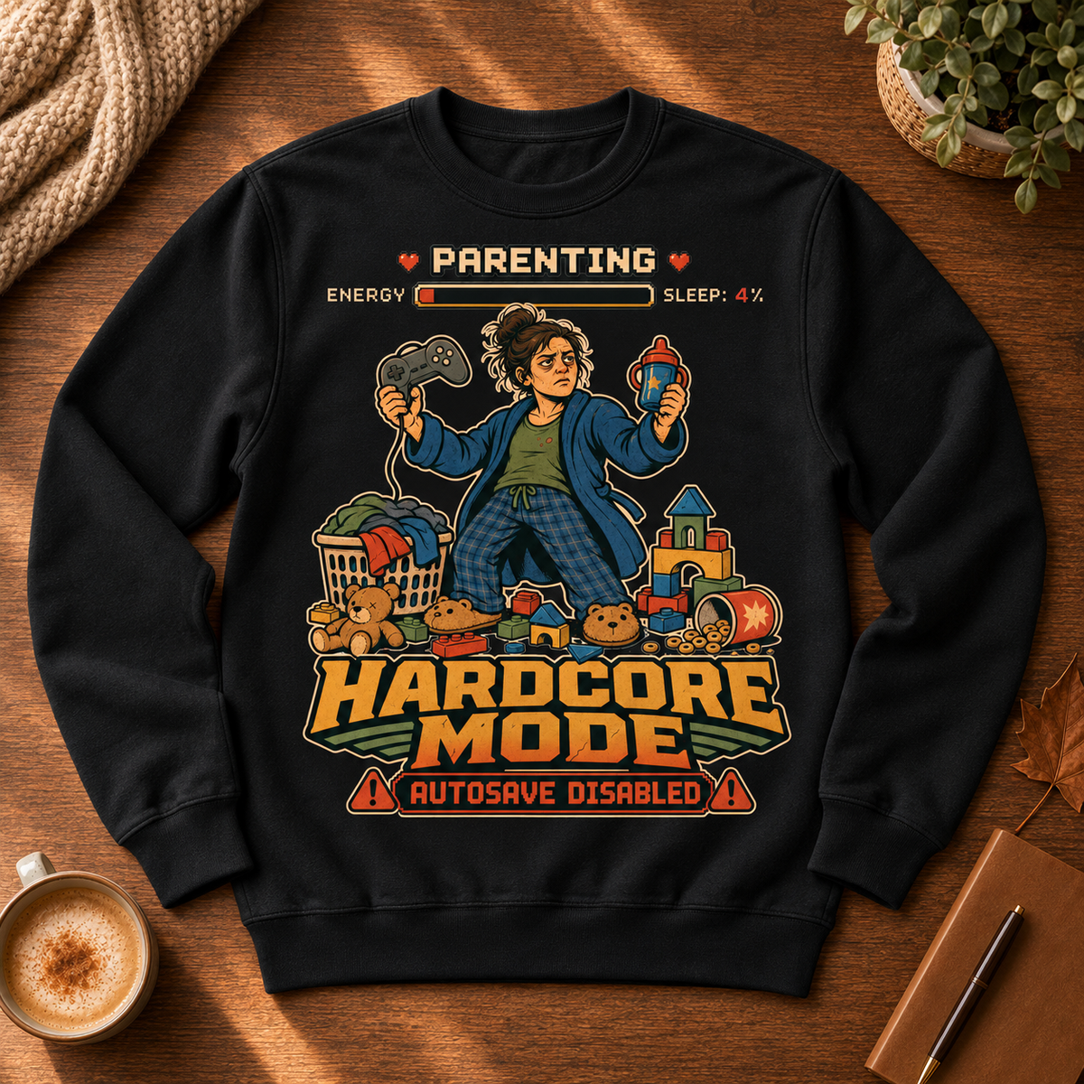 Parenting Hardcore Mode Crewneck - flat lay