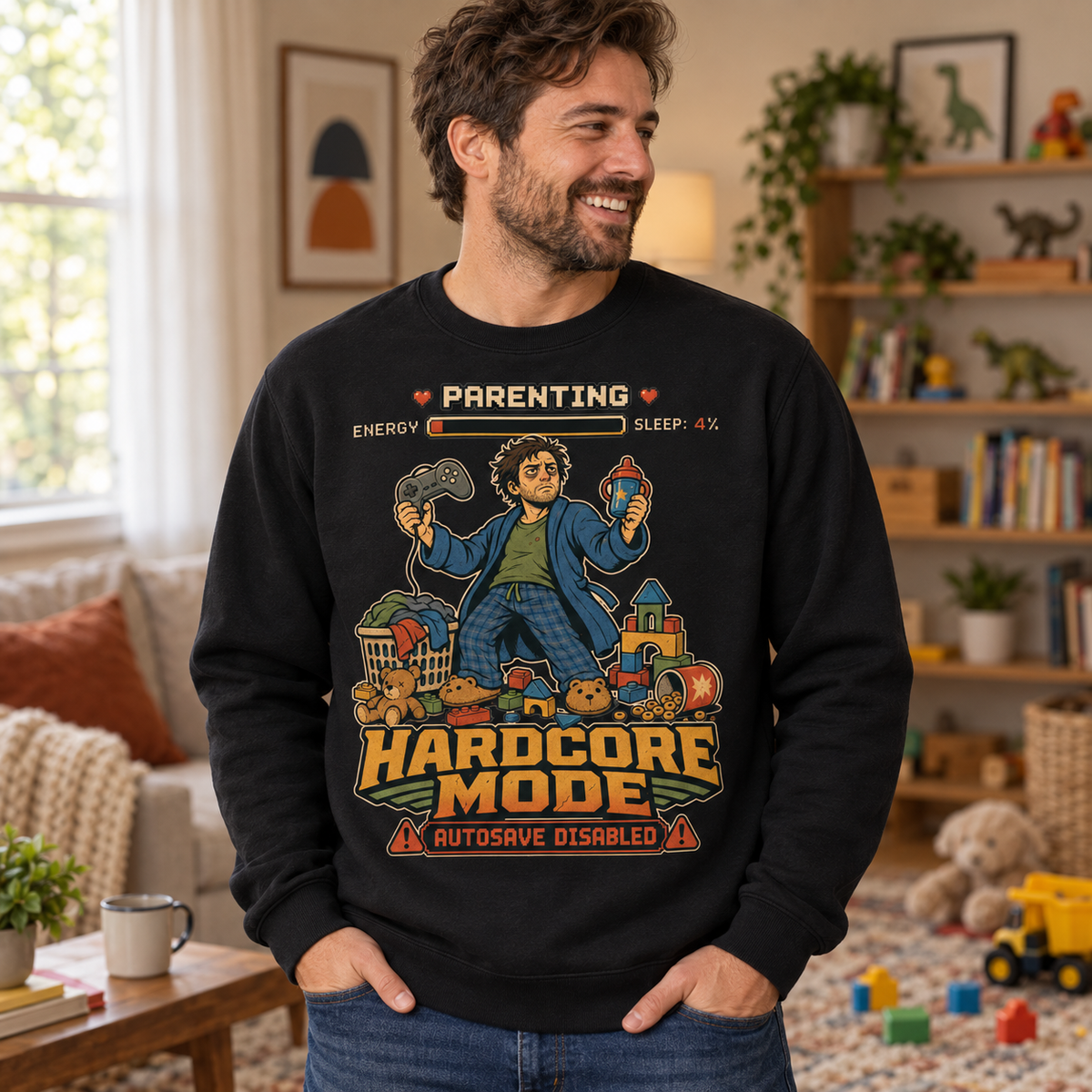 Parenting Hardcore Mode Crewneck - lifestyle