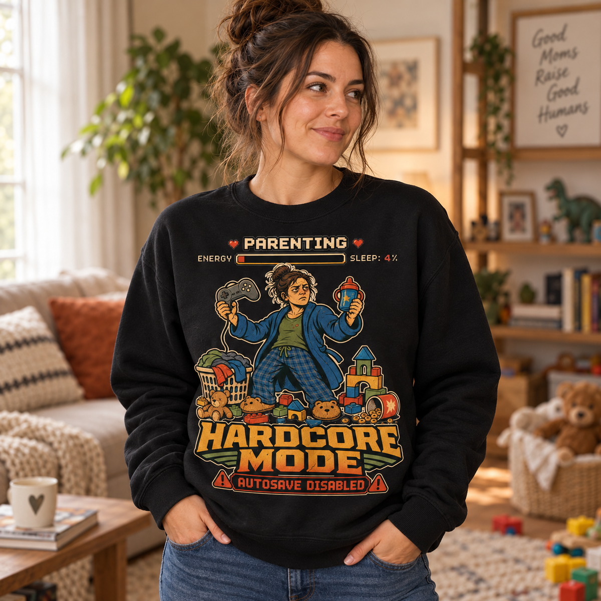 Parenting Hardcore Mode Crewneck - lifestyle