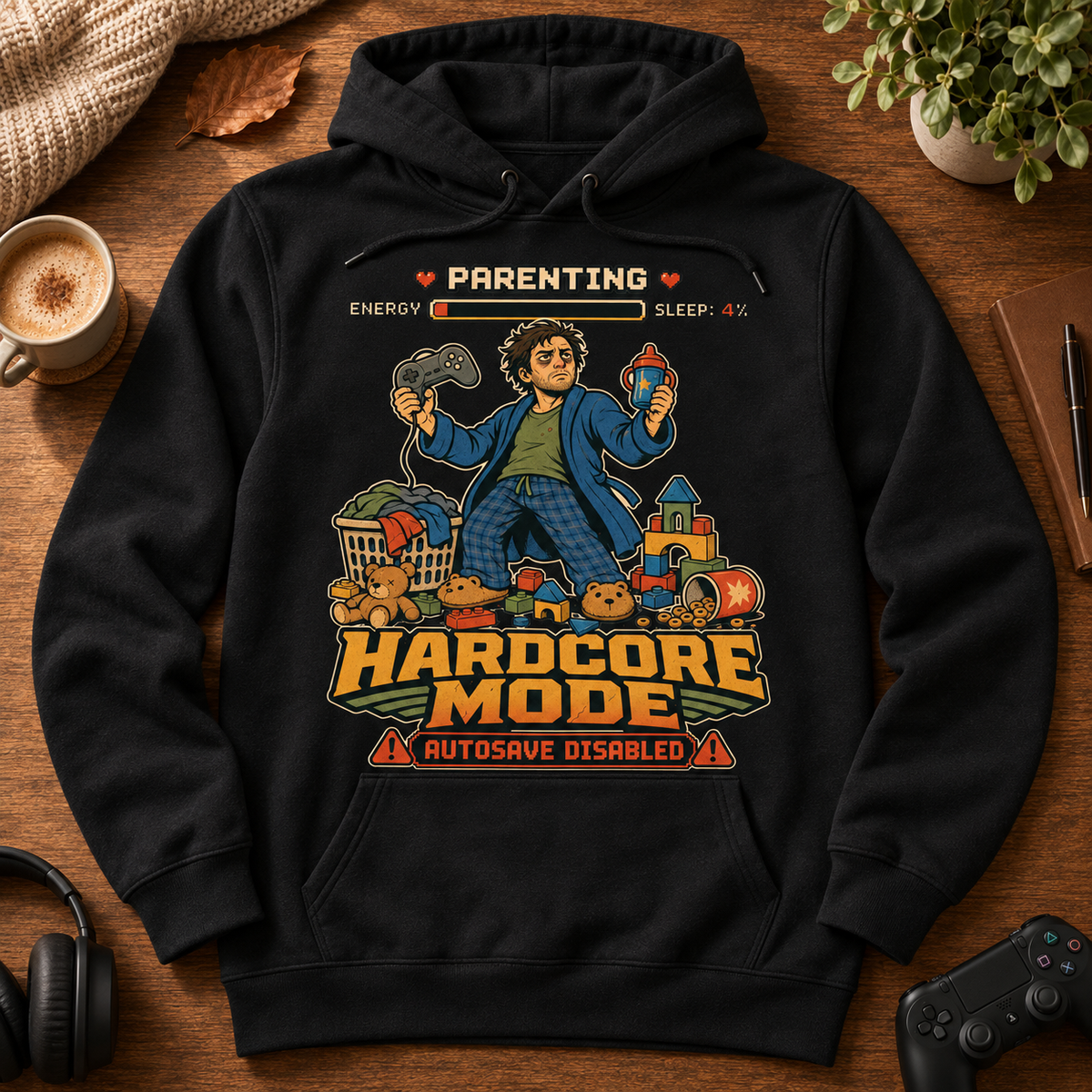 Parenting Hardcore Mode Hoodie - flat lay
